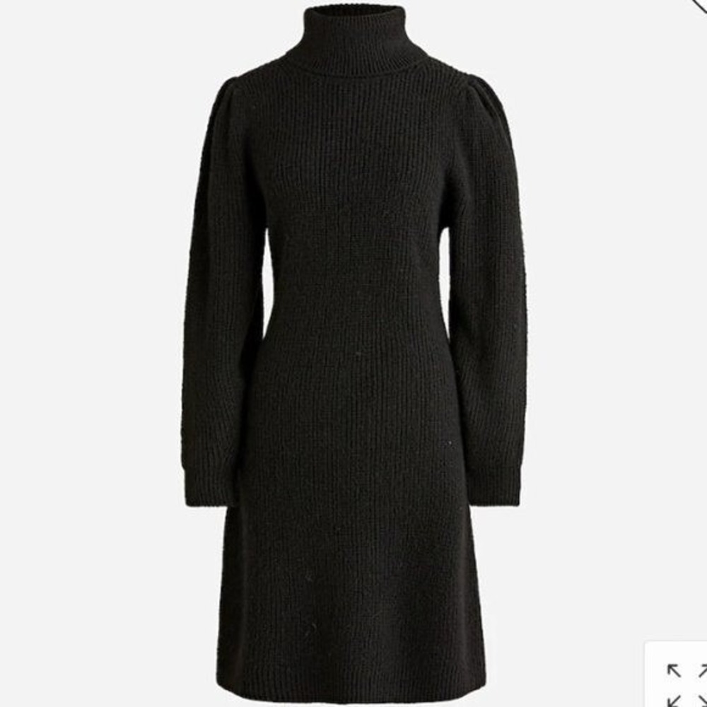 J.Crew Black Puff Sleeve Turtleneck Sweater Dress Quiet Luxury Preppy L NWT